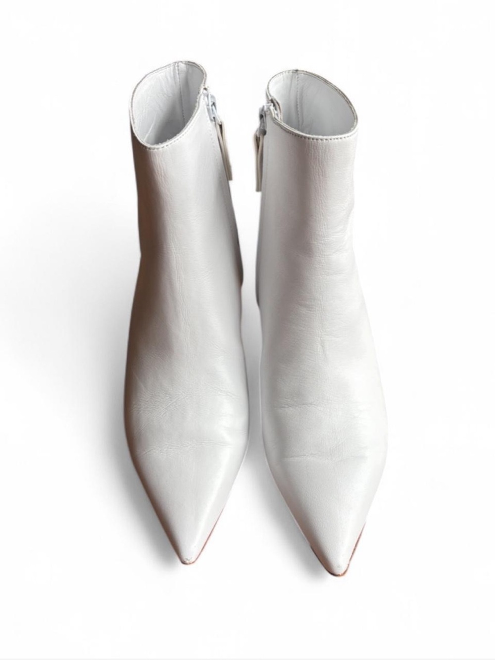 Reformation white genuine leather ankle boots with pointed toe and kitten heel